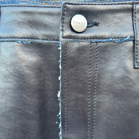 Frame Le Mini Skirt Stagger Auberry Leather Denim Size 28 Waist - Picture 9 of 10